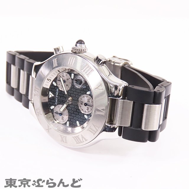 101698982 1円 カルティエ CARTIER クロノスカフ 21 W10125U2 SS ラバー 2424 ヴァンティアン クロノグラフ 黒 腕時計 メンズ クォーツ_画像2