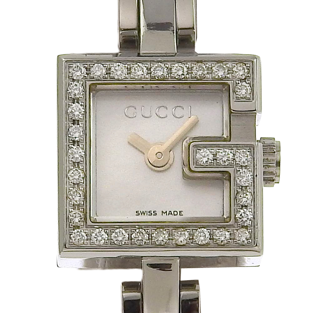 GUCCI Gucci G Logo diamond bezel 102 wristwatch SS× leather silver quarts lady's silver shell face [I190123015] used 