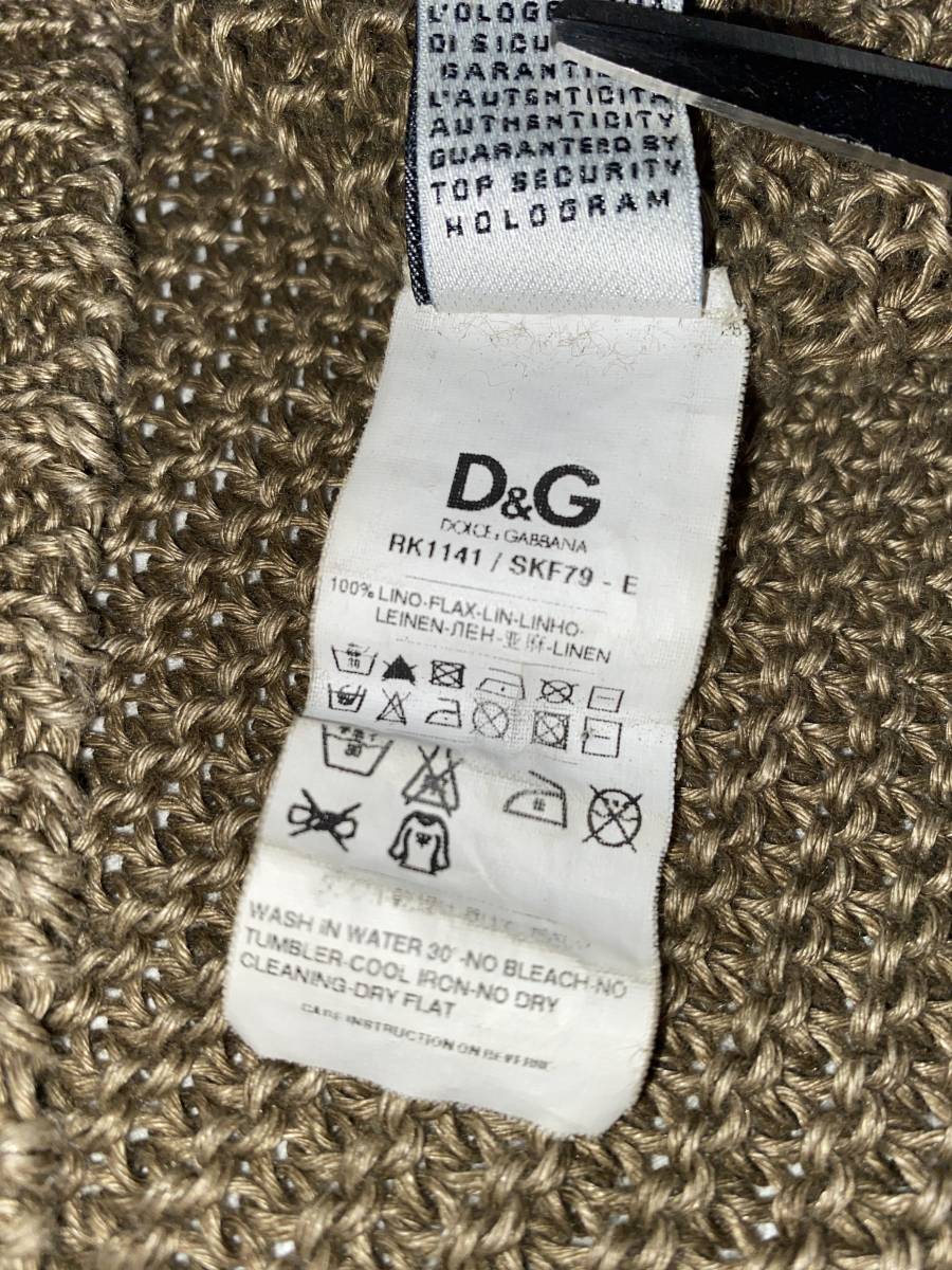 秋冬メンズ ドルチェ&ガッバーナ/D&G 極太アラン模様 ワッフルメッシュ編み オールリネン Vネック ニット セーター_画像9