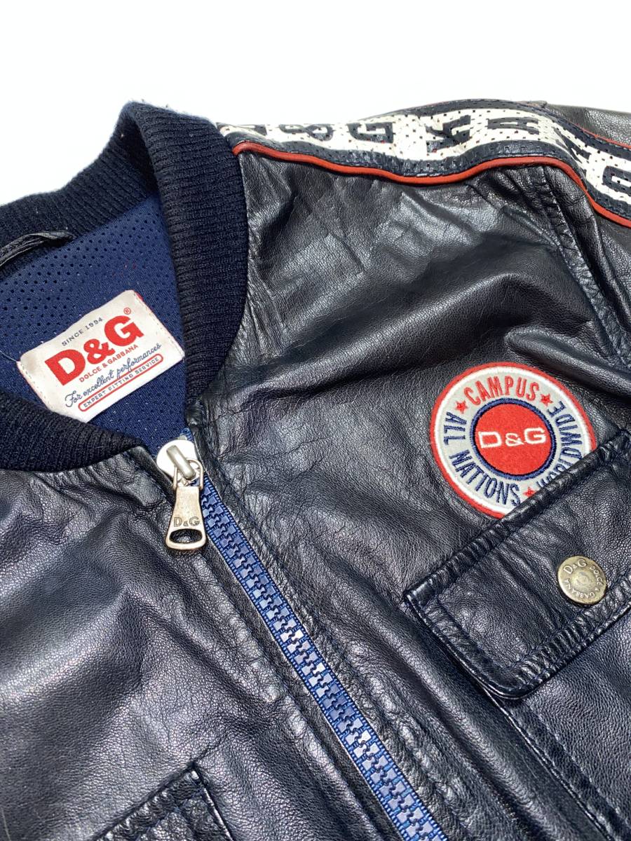 ドルチェ&ガッバーナ/D&G GOATSKIN-山羊革 レザー トリコカラー ジップアップ ライダース レザージャケット_画像8