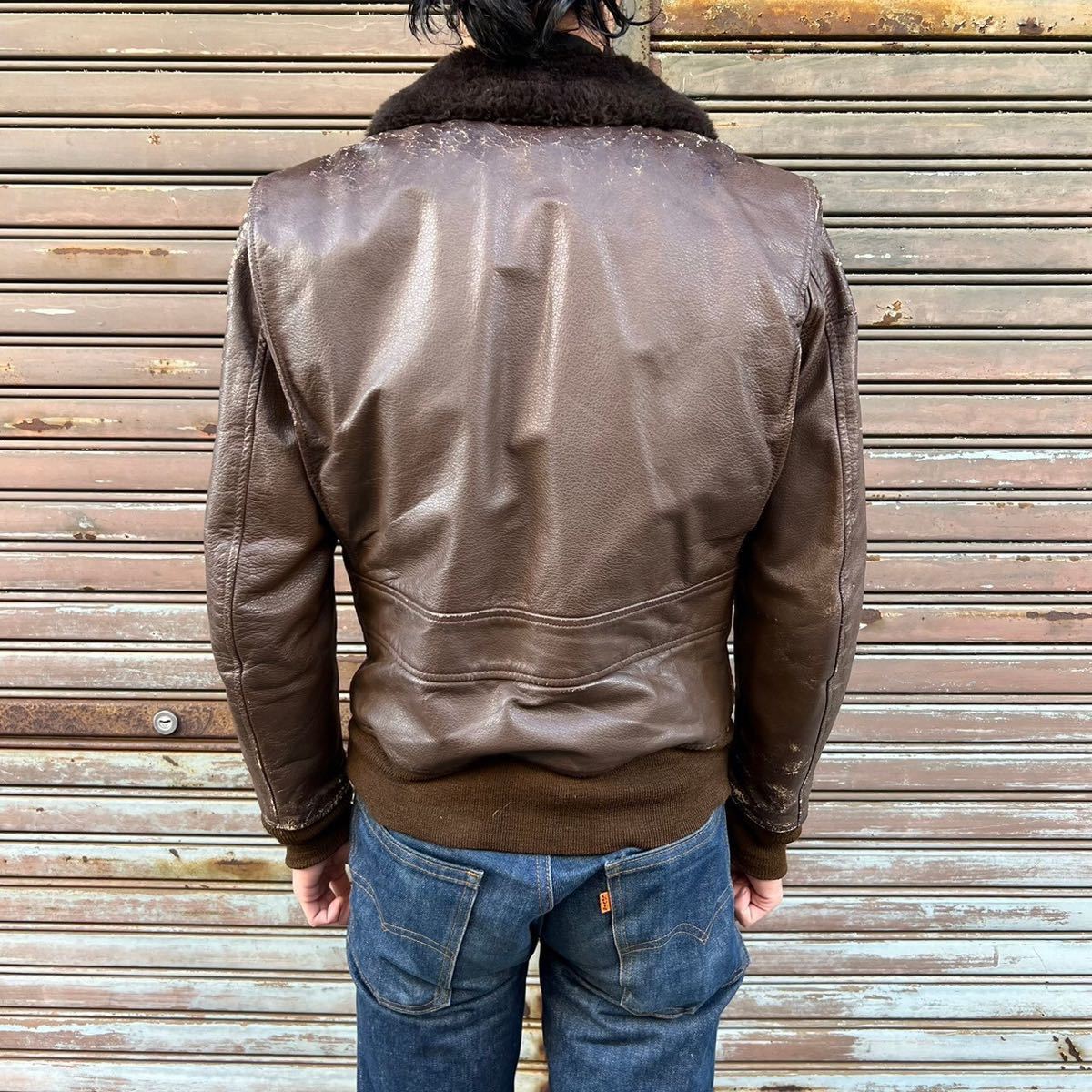 70s the US armed forces practical use G-1 Mil-J-7823E leather jacket Vintage USN USNAVY navy flight jacket the truth thing collar boa Pilot 36 60s