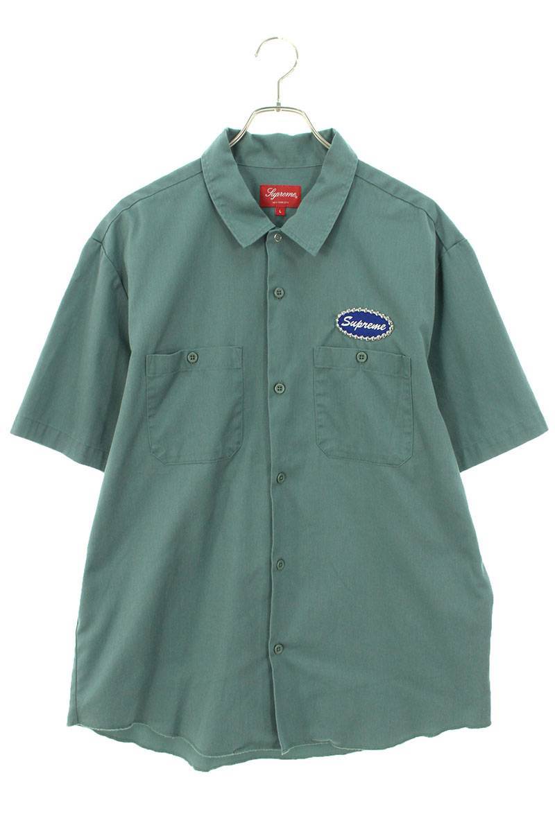 シュプリーム SUPREME 20AW Studded Patch S/S Work Shirt サイズ:L スタッズロゴパッチワーク半袖シャツ 中古 BS99