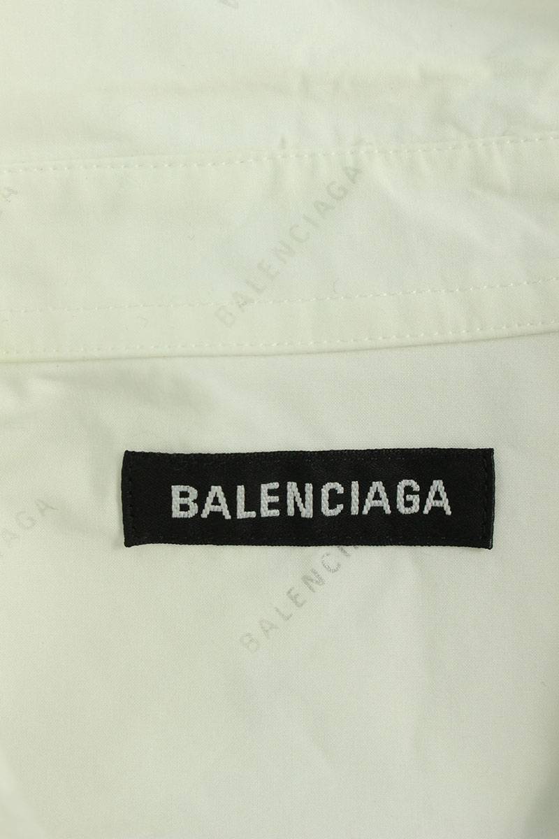 バレンシアガ BALENCIAGA 595214 TGL07 サイズ:37 ロゴ総柄ストライプオーバーサイズ長袖シャツ 中古 BS55_画像3