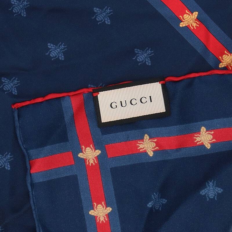 グッチ GUCCI 407465 4G001 4075 ウェブ付きビーポケットチーフ 中古 BS99_画像3