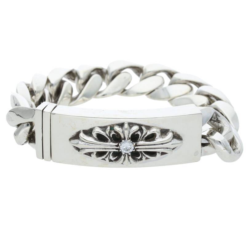 クロムハーツ Chrome Hearts ID FLRL CRS DIA/フローラルIDクラシックリンク サイズ:11LINK 1ダイヤ/シルバーブレスレット 中古 SJ02