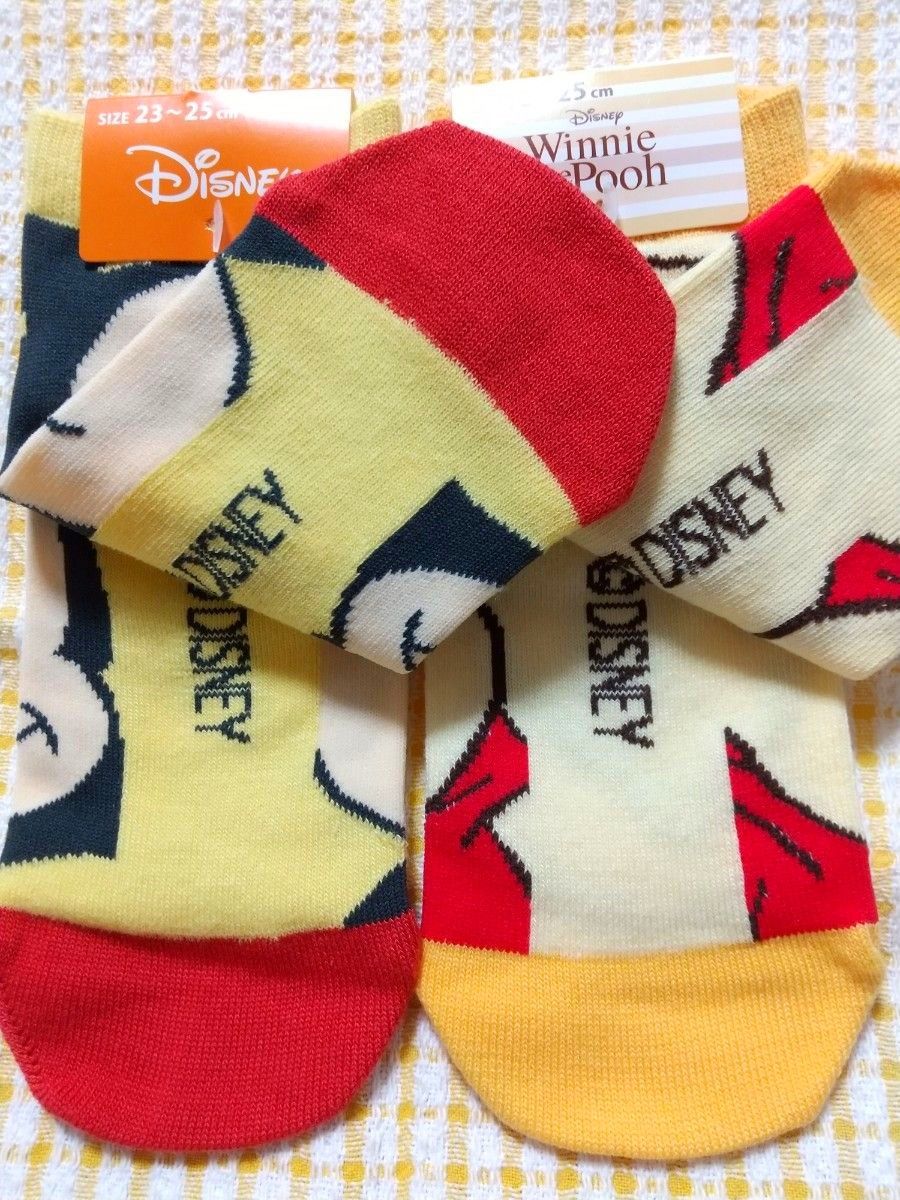 【新品】福助 Disney ミッキー&プーさん  レディースソックス 靴下 スニーカーソックス