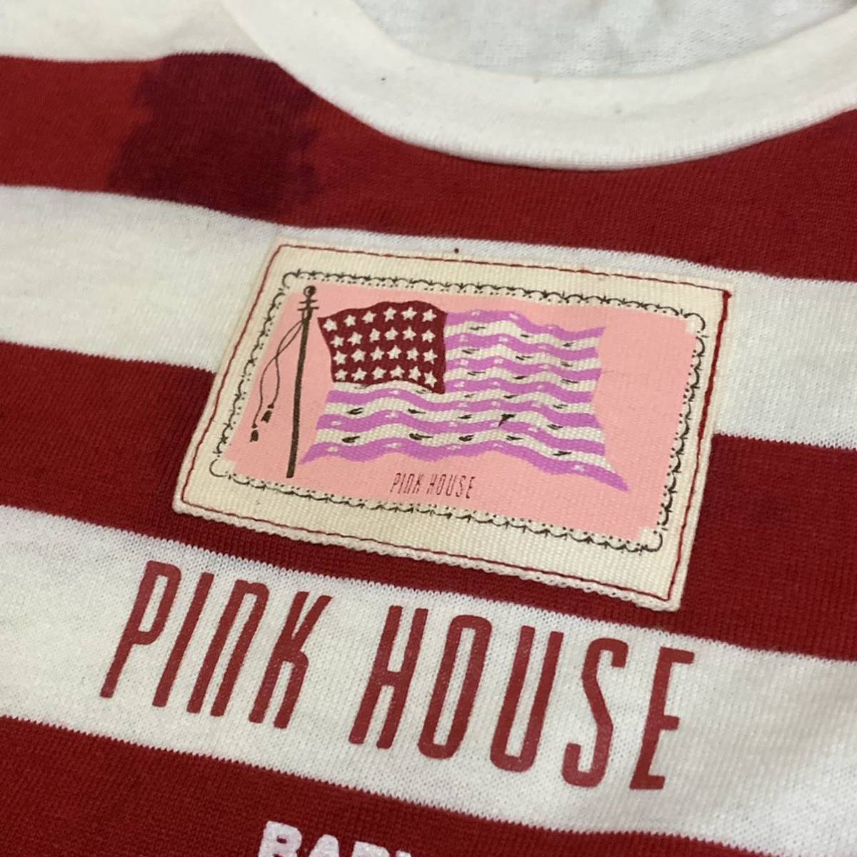 U ▼ 着心地抜群!! 'ロゴパッチ装飾デザイン' PINKHOUSE ピンクハウス 日本製 ボーダー柄 ロングスリーブ Tシャツ / ロンT トップス _画像6