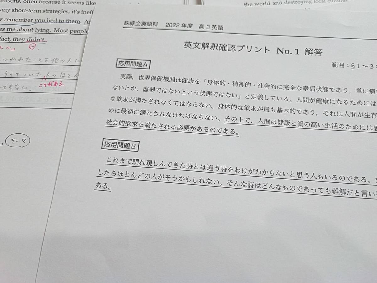 鉄緑会 22年高3英語 英文解釈確認プリント フルセット 英語上位 鉄緑会 22年高3英語 英文解釈確認プリント フルセット 英語上位