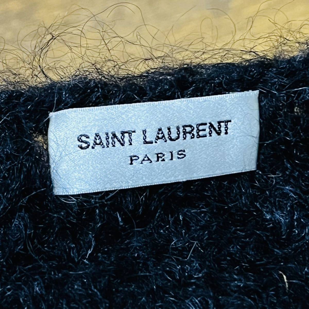 SAINT LAURENT PARIS sun rolan Paris size S Eddie abrasion man 13AW oversize mo hair border knitted white black sweater 