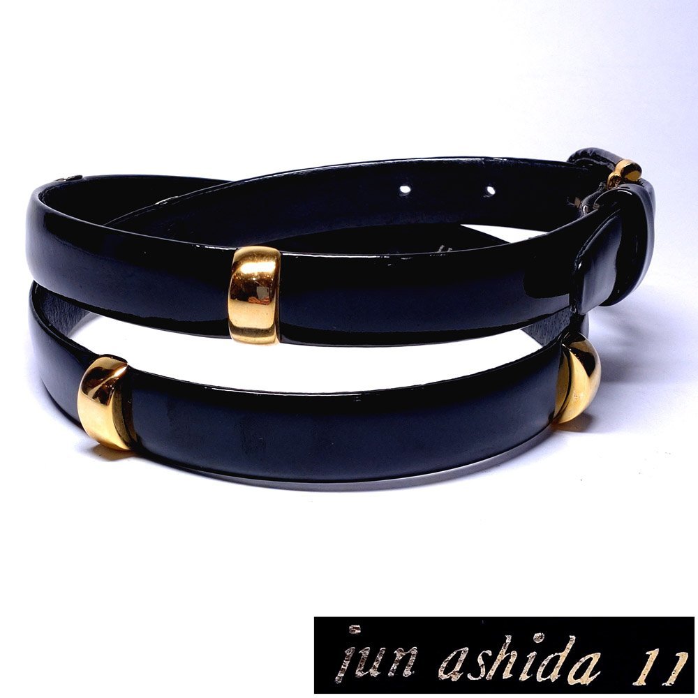【侍】JUN ASHIDA ジュンアシダ ゴールド×ブラック エナメル 黒 ベルト レディース 20+501