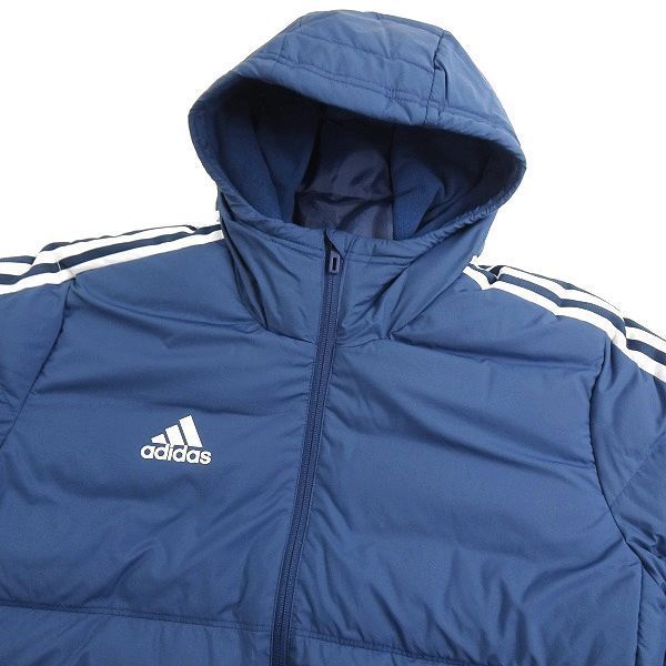 adidas アディダス 定価2.2万 防風撥水WIND.DRY スリーストライプス フーデッド ロングダウンコート ベンチコート GM5246 O▲082▼bus8429b_画像3