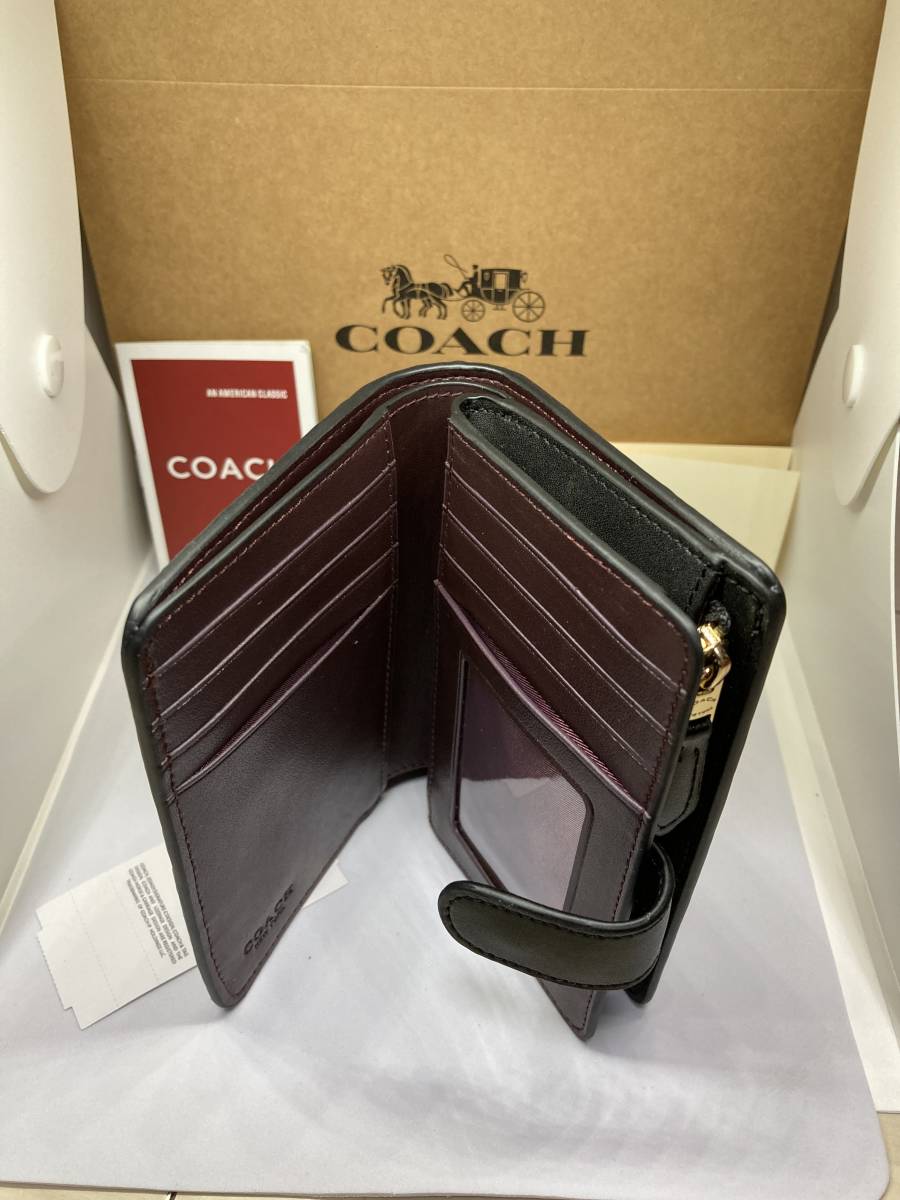 ☆新品未使用　正規品　COACH　コーチ　F25937　二つ折り財布　デボスド　パテントレザー　ミディアムコーナージップ　ブラック☆_画像6