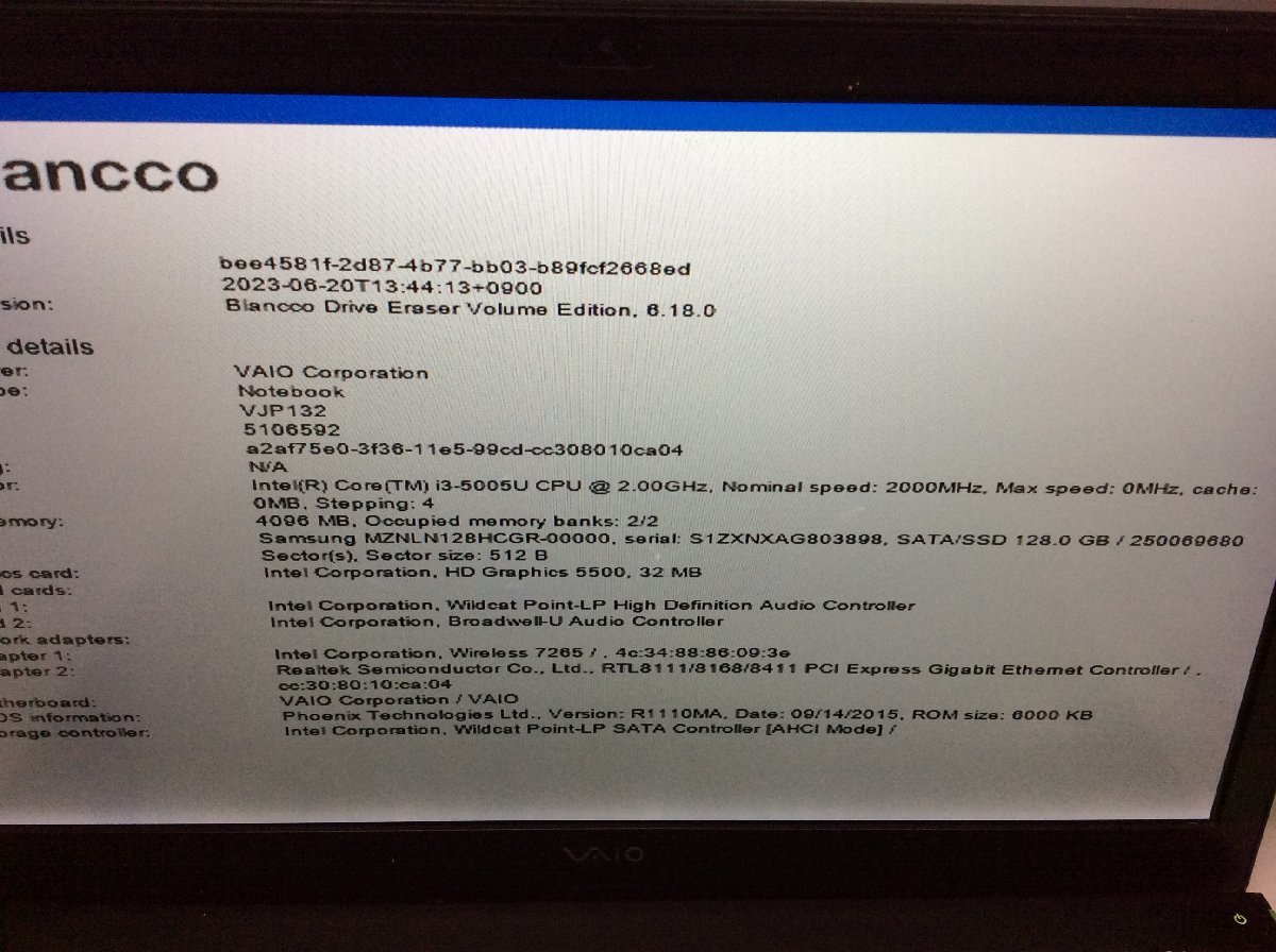 ジャンク/ VAIO VJP132 Intel Core i3-5005U メモリ4.1GB SSD128.03GB 【G15754】_写真では見にくいムラが液晶に多数あります