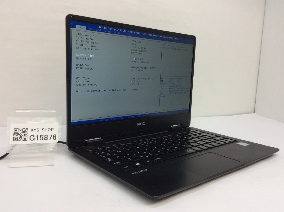 ジャンク/ NEC PC-VKT12HGX6UD1 Intel Core i5-7Y54 メモリ4.1GB SSD128.03GB 【G15876】の画像1