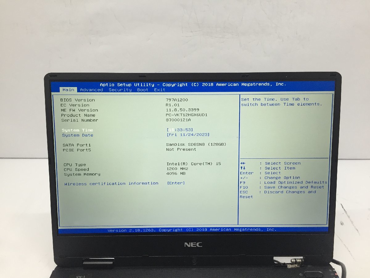 ジャンク/ NEC PC-VKT12HGX6UD1 Intel Core i5-7Y54 メモリ4.1GB SSD128.03GB 【G16361】_写真では分かりにくい液晶ムラがあります