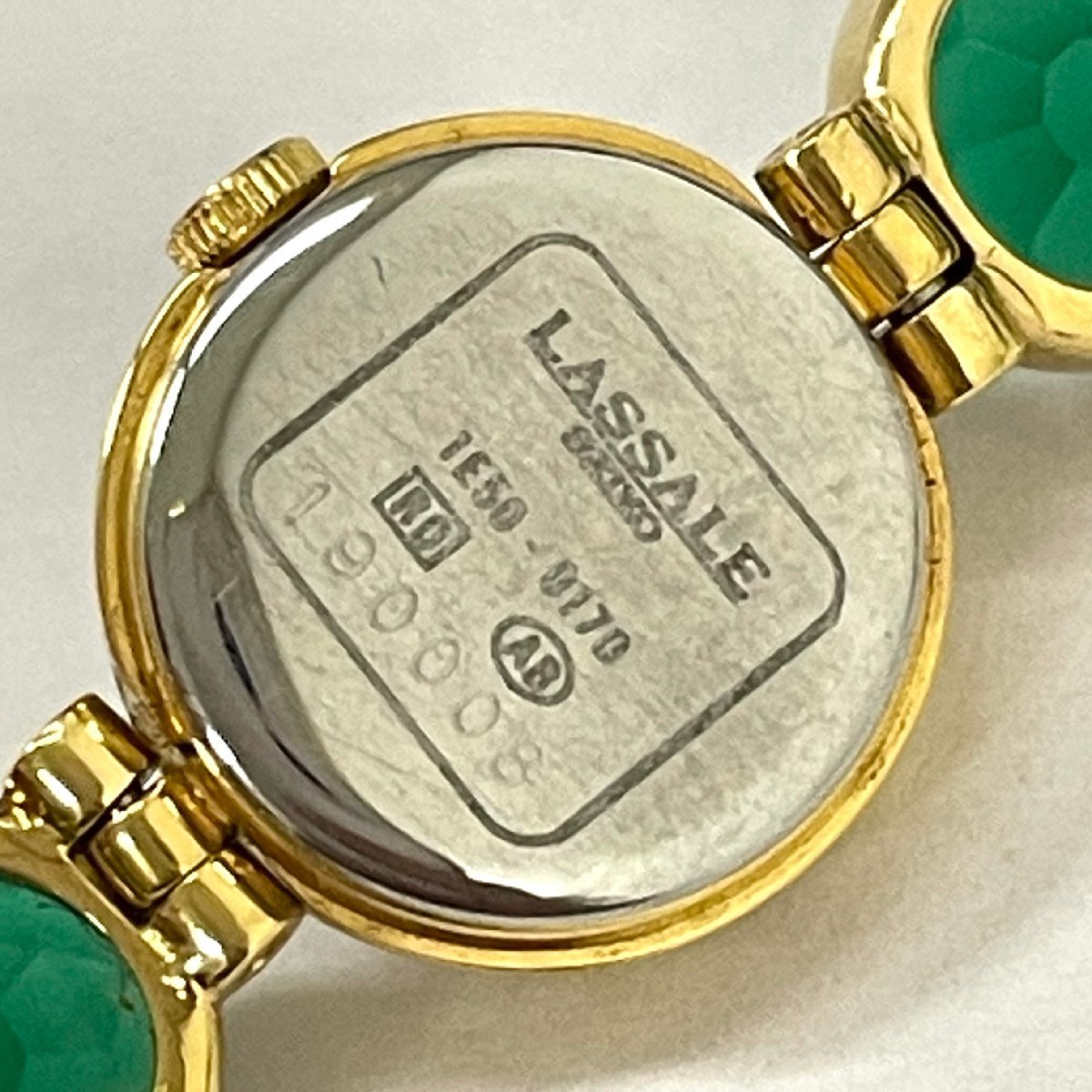 ◆セイコー SEIKO◆ラサール LASSALE 1E50-0170 クォーツ 腕時計 レディース ウォッチ グリーン文字盤 不動品 ブレスレット カットガラス_画像3