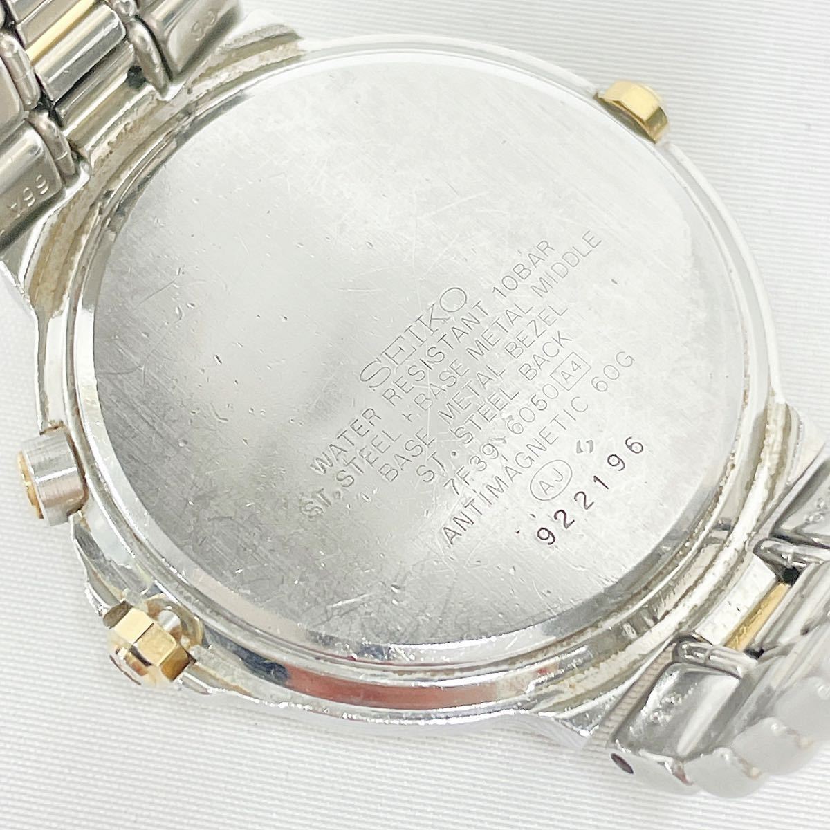 SEIKO セイコー 7F39-6050 CADET カデット 3針 クオーツ ベルト純正 メンズ 腕時計 ムーンフェイズ デイデイト R尼1004○_画像9