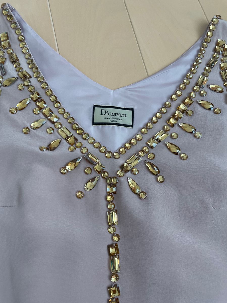 美品 diagram ダイアグラム ビジュー フリル ワンピース ドレス ピンク 38 M グレースコンチネンタル
