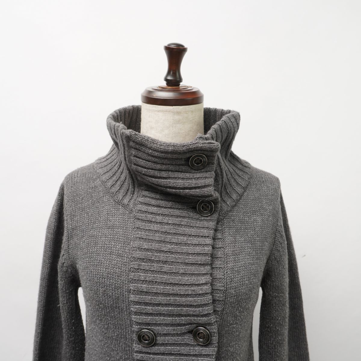  beautiful goods MAYSON GREY Mayson Grey wool double breast high‐necked long knitted cardigan tops lady's gray size 2*JC446