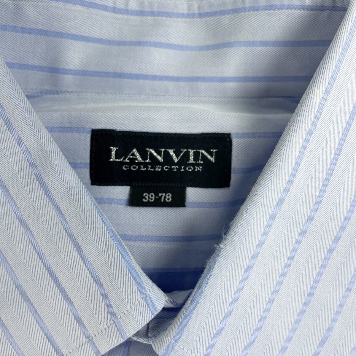 美品 LANVIN ランバン 長袖コットンシャツ トップス メンズ ストライプ 水色 ライトブルー サイズ39-78*JC1659_画像5