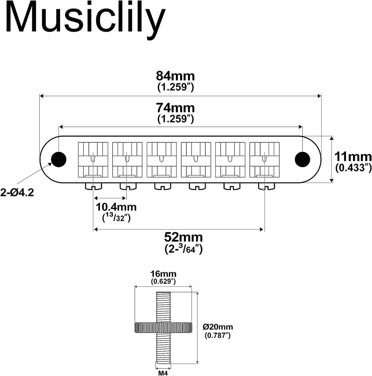 ニッケル Musiclily Pro 10.4mm ABR-1 Tune-O-Maticブリッジ エピフォンレスポールSGスタイル_画像2