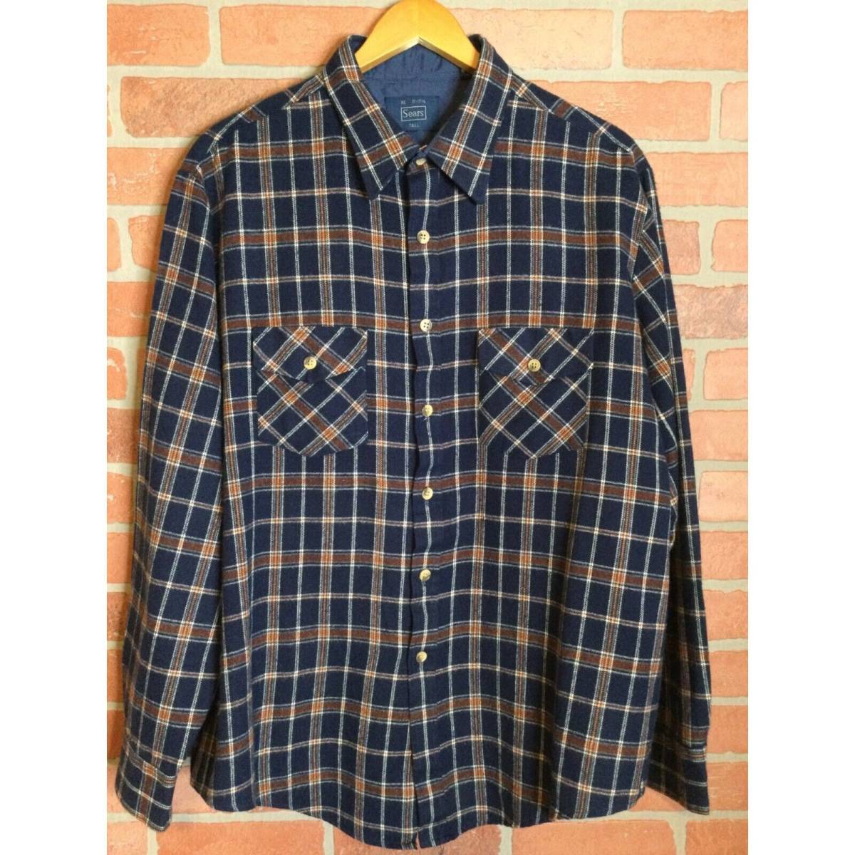 Vintage Sears Mens Flannel Shirt XL Tall 17 17 1/2 Acrylic Long