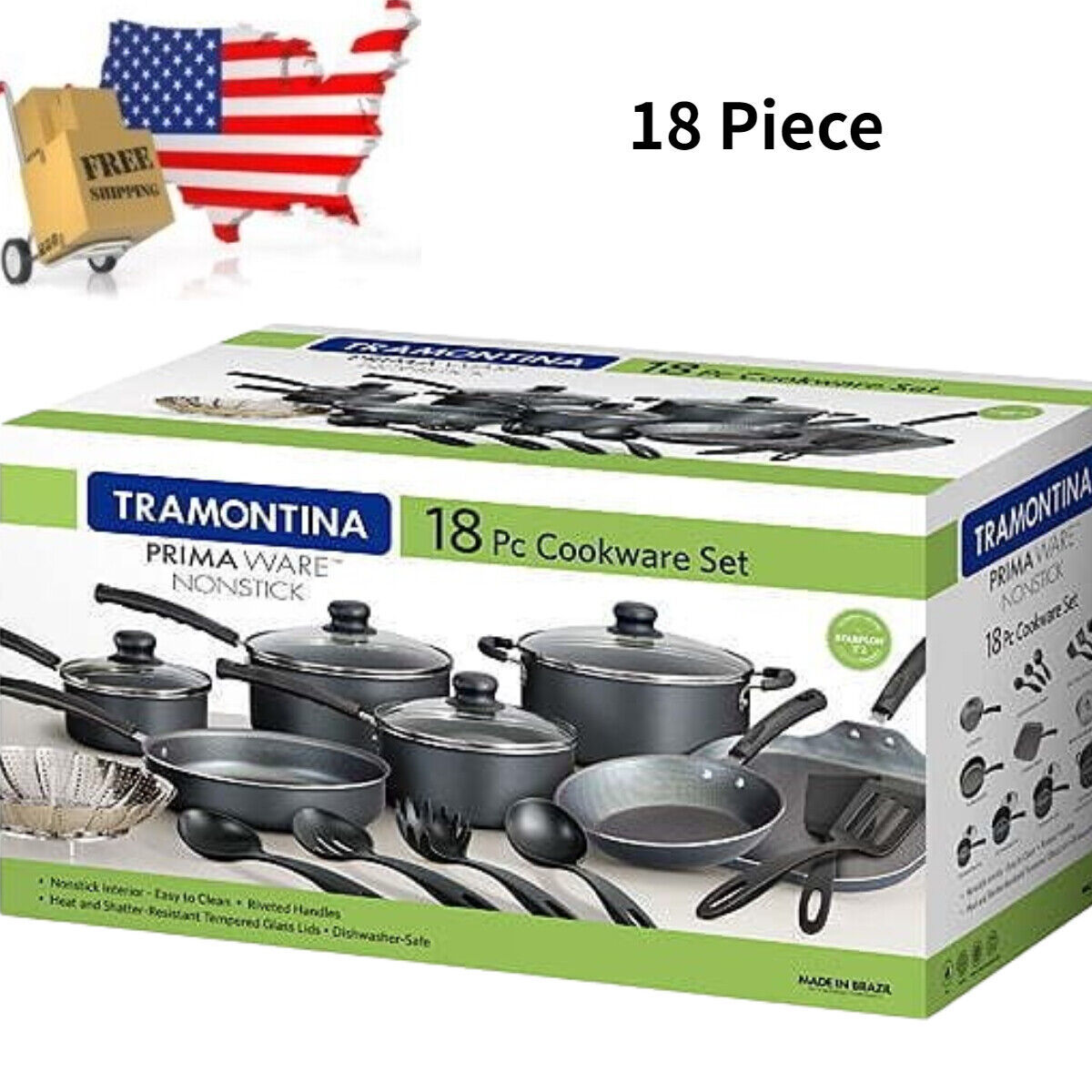 Dropship Primaware 18 Piece Non-stick Cookware Set, Steel Gray to