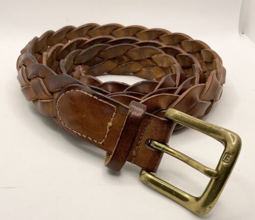 Vintage Brooks Brothers Braided Leather Belt With Brass Buckle 49” Length  海外 即決
