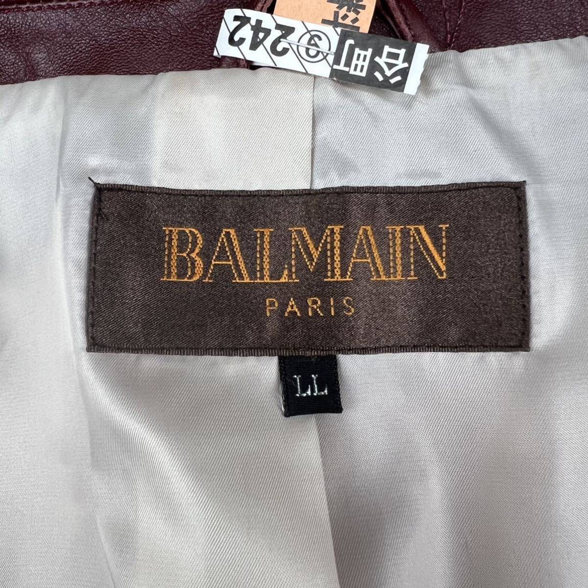 極希少LL!!! バルマン『100万円の輝き』BALMAIN テーラードジャケット XL 羊革 シープスキン ラムレザー 極上の肌触り◎ ワインレッド 秋冬_画像8