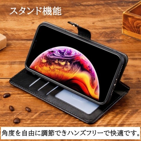(Q46) iPhone13ProMaxスマホ ケース カバー スタンド レザー 手帳型 カード収納 財布 ストラップ マグネット ブラック_画像4