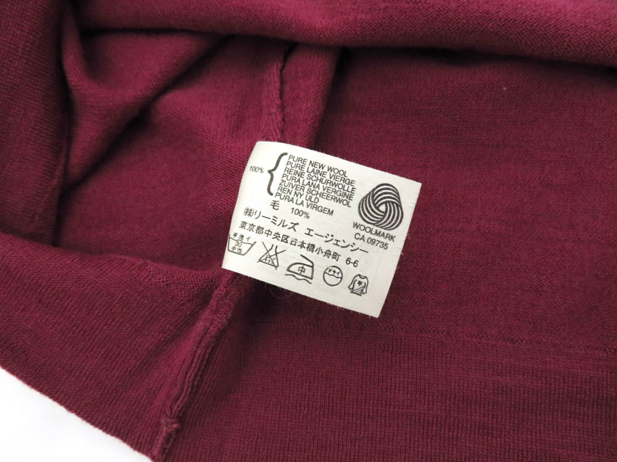 9641 美品 JOHN SMEDLEY ジョンスメドレー タートルネック メリノウール ニット セーター トップス S ワインレッド レディース 英国製 秋冬_画像6