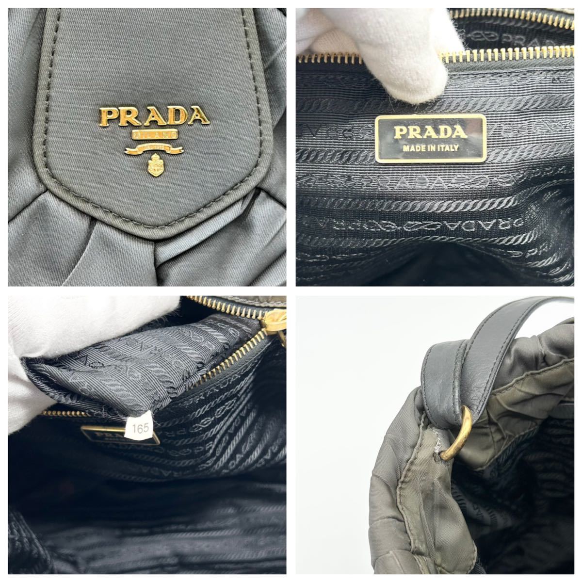 1円●高級●PRADA プラダ 2way ギャザー トートバッグ ハンド ショルダー ビジネス 鞄 かばん レザー キャンバス 斜め掛け可 レディース _画像10