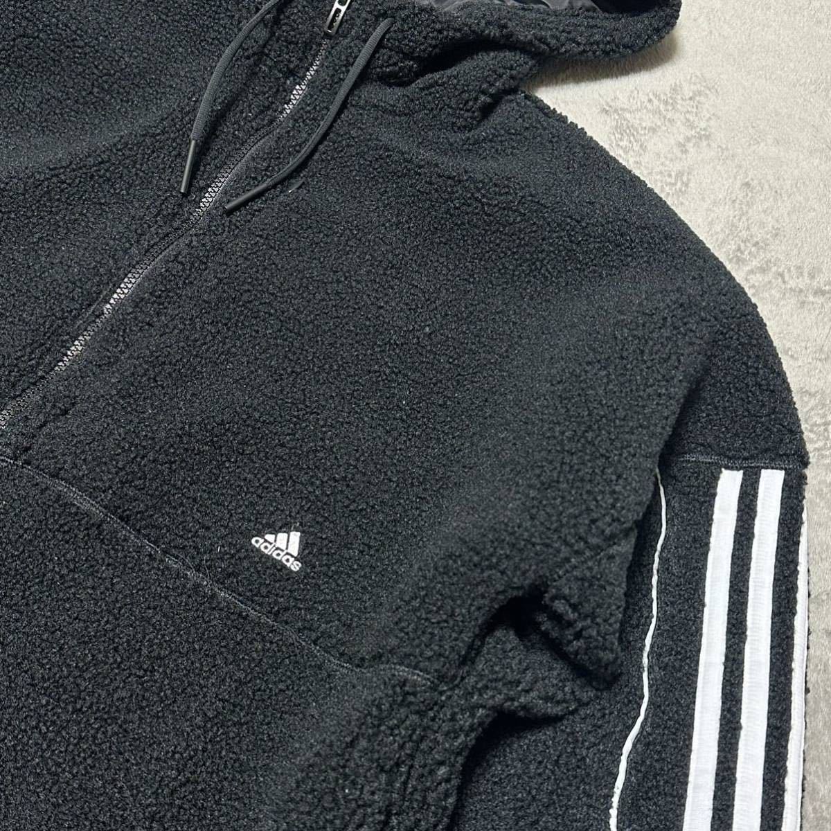 Mサイズ 新品 adidas シティ スリーストライプス シェルパジャケットバッジ オブ スポーツ ボアジャケット パーカー 黒 ブラック 防寒 厚手_画像4