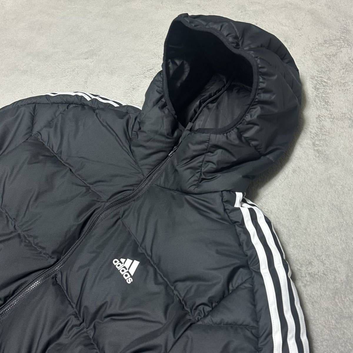 3XLサイズ 新品 adidas ダウンジャケット ダウン 80% フェザー 20 Down フード スリーストライプス アウター 黒 ブラック 白 4L 2XO 141_画像4