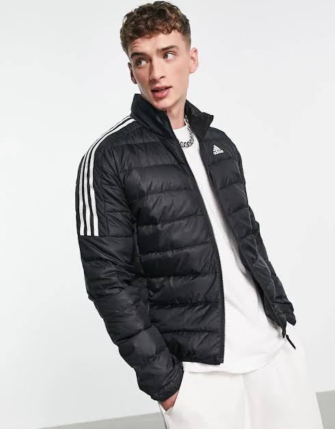 Lサイズ 新品 adidas ダウンジャケット ダウン 80% 中綿 20% ESS Down Jacket スリーストライプス アウター 軽量 細身 黒 ブラック 白 589_画像2