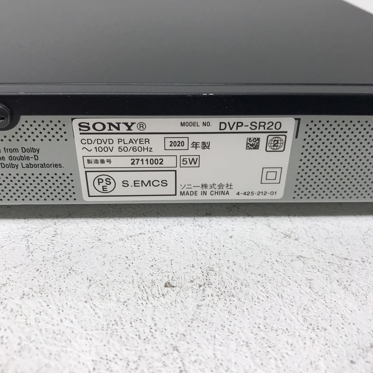 1118B SONY ソニー DVD プレーヤー DVP-SR20 2020年製 CD/DVD PLAYER 動作確認済み 映像機器 電化製品 横:約27cm 高さ:約3.7cm 奥:約20.4cm_画像7