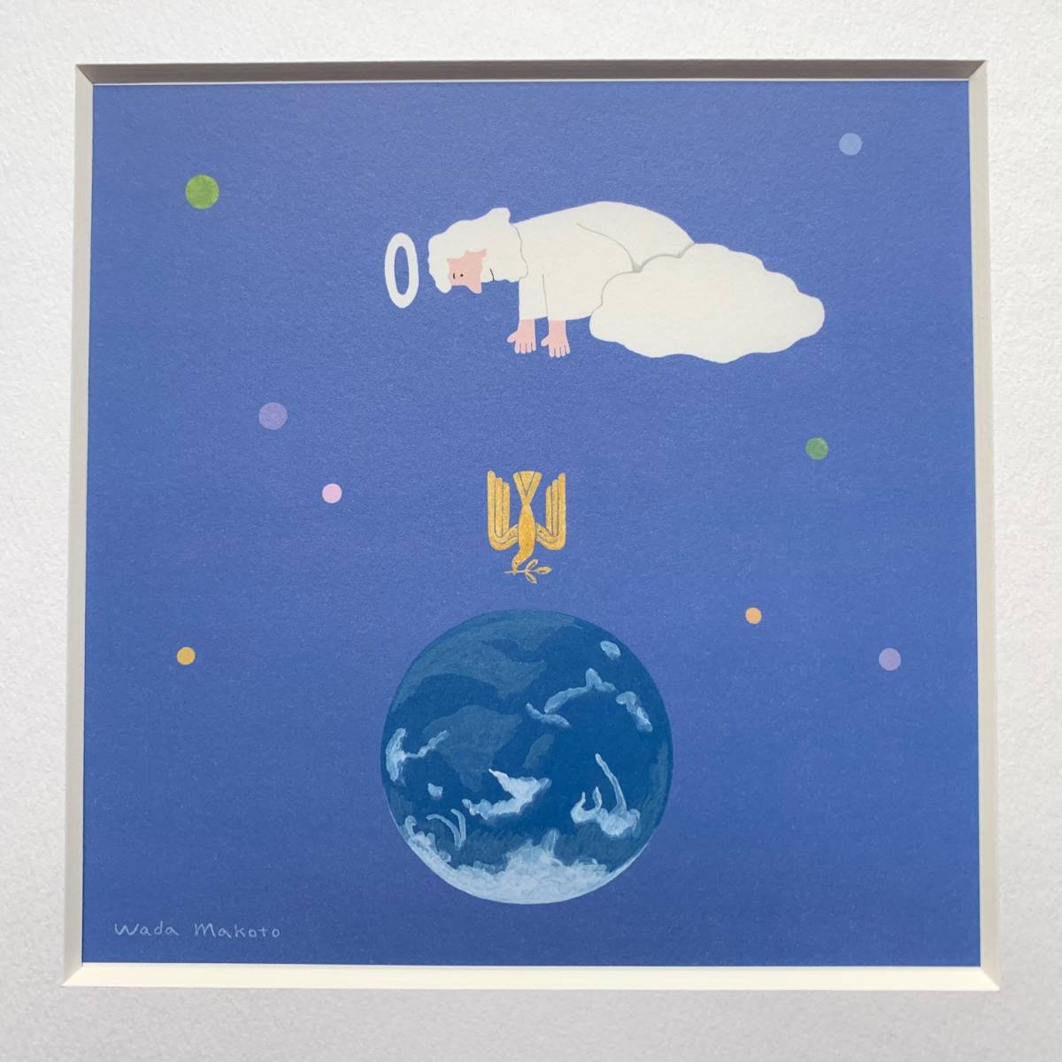 ■和田誠 『地球上には平和を 人生にはピースを』A4サイズ 額入り 貴重イラスト 印刷物 ポスター風デザイン 額装品 アートフレーム