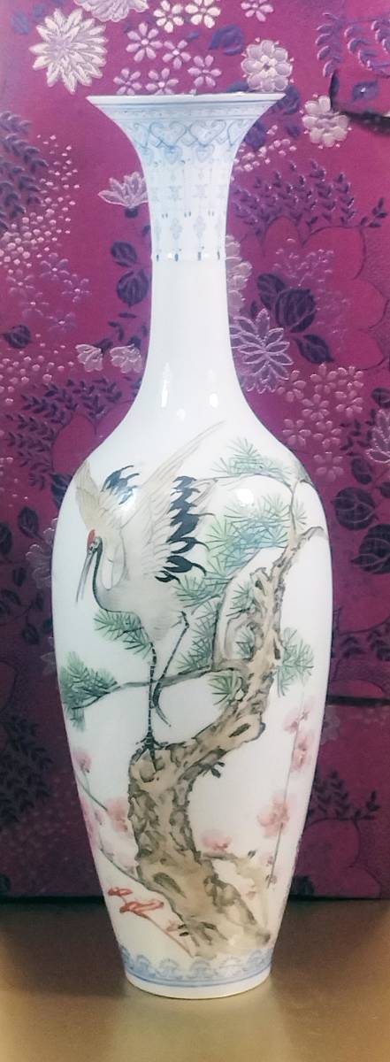 瑞】中国美術 景徳鎮製 粉彩 鳳凰松鶴文 大花瓶 高:60 瑞】中国美術 景徳鎮製 粉彩 鳳凰松鶴文 大花瓶 高:60
