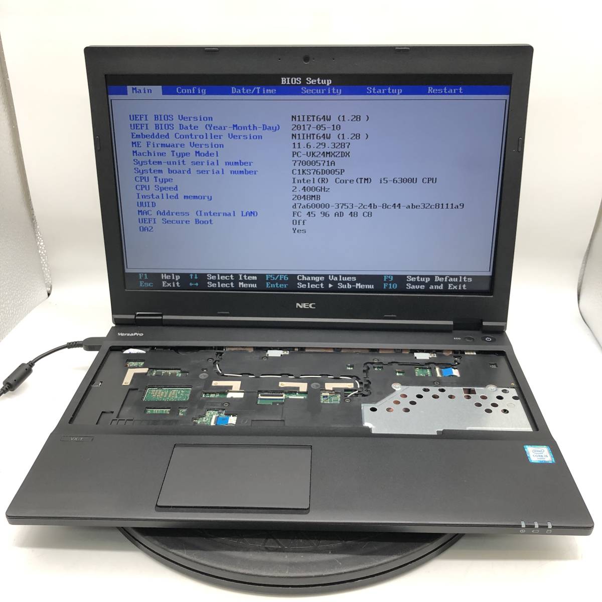 【BIOS起動】ジャンク NEC VersaPro PC-VK24MXZDX CPU 第6世代 Core i5-6300U メモリ2GB HDD SSDなし 中古 PC ノートパソコン 基盤 部品_画像1