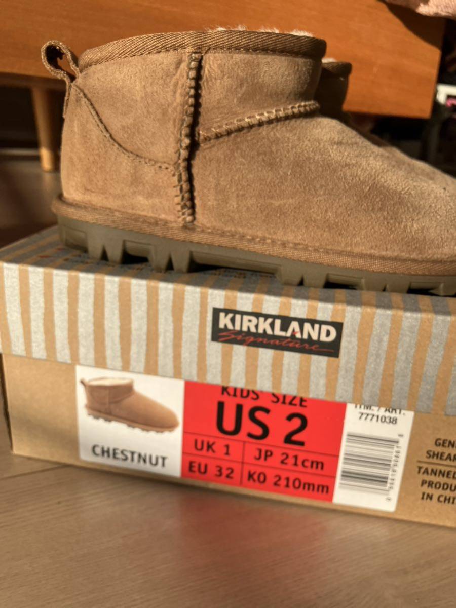 COSTCO コストコ購入 キッズショートアンクルムートンブーツ 21cmチェスナット KIRKLAND カークランド 中古箱あり 男女兼用 防寒_画像7