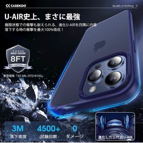 511t1128☆ CASEKOO iPhone 15 Pro Max 用 ケース 耐衝撃 滑り止め 指紋防止 米軍MIL規格 マット仕上げ ストラップホール付き_画像5