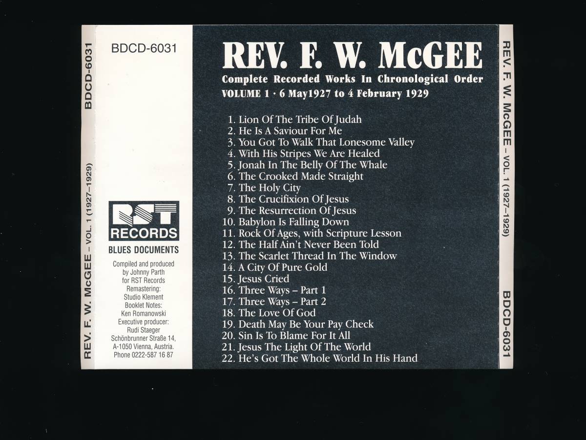 ☆REV.F.W.McGEE☆VOLUME 1 (1927-1929)☆The Complete Recorded Works In Chronological Order☆1992年☆RST RECORDS BDCD-6031☆_画像6