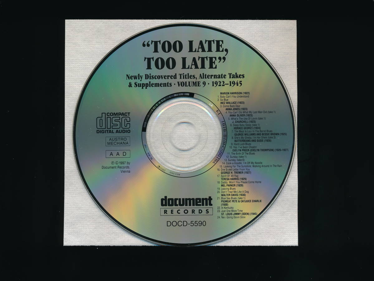 ☆TOO LATE, TOO LATE☆More Newly Discovered Titles & Alternate Takes VOLUME 9 (1922-1945)☆1997年☆DOCUMENT RECORDS DOCD-5403☆_画像3