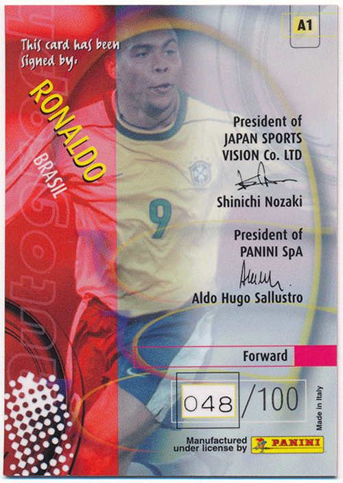 Ronaldo 2002 Panini FIFA World Cup Korea Japan 日本韓国 日韓ワールドカップ Autograph 100枚限定 直筆サイン オート ロナウド_画像2
