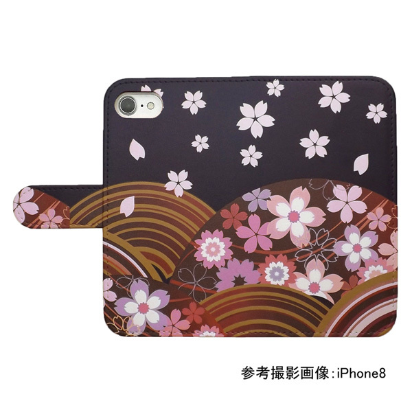 Xperia 5 V SO-53D/SOG12　スマホケース 手帳型 プリントケース 花 和柄 桜 扇子 花柄_画像2