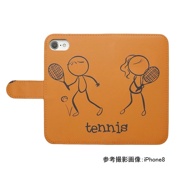 Redmi 12 5G XIG03　スマホケース 手帳型 テニス 庭球 スポーツ モノトーン 棒人間 オレンジ_画像2