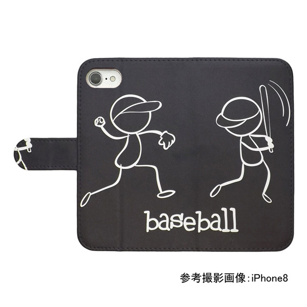 Xiaomi 13T XIG04　スマホケース 手帳型 プリントケース 野球 モノトーン ベースボール 棒人間 ブラック_画像2