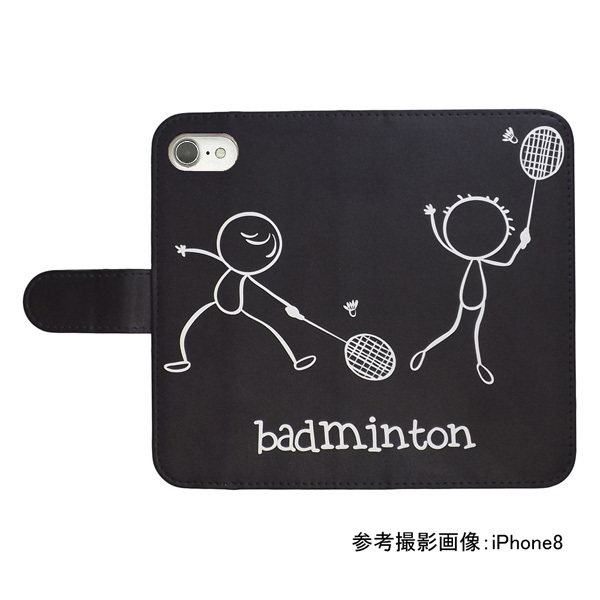 Xiaomi 13T XIG04　スマホケース 手帳型 バドミントン 羽球 スポーツ モノトーン 棒人間 ブラック_画像2