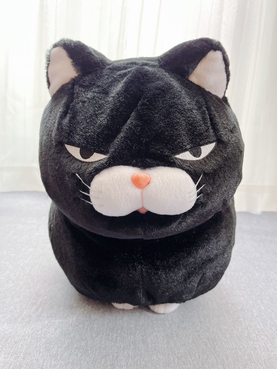 ひげまんじゅう 黒豆 ねこ ネコ BIG ぬいぐるみ 全長約40ｃｍ_画像1