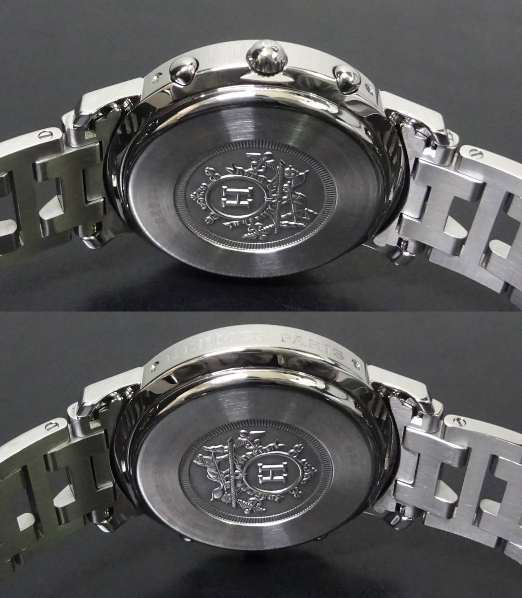 2023年11月外装仕上済 HERMES エルメス クリッパー クロノグラフ CL1.910 黒文字盤 38mm メンズサイズ 本物_画像9